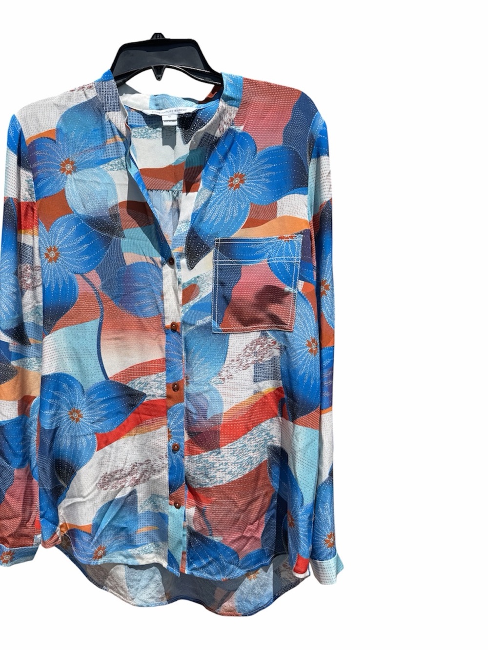 Diane Von Furstenberg Floral Abstact Button-Down 100%Silk Shirt